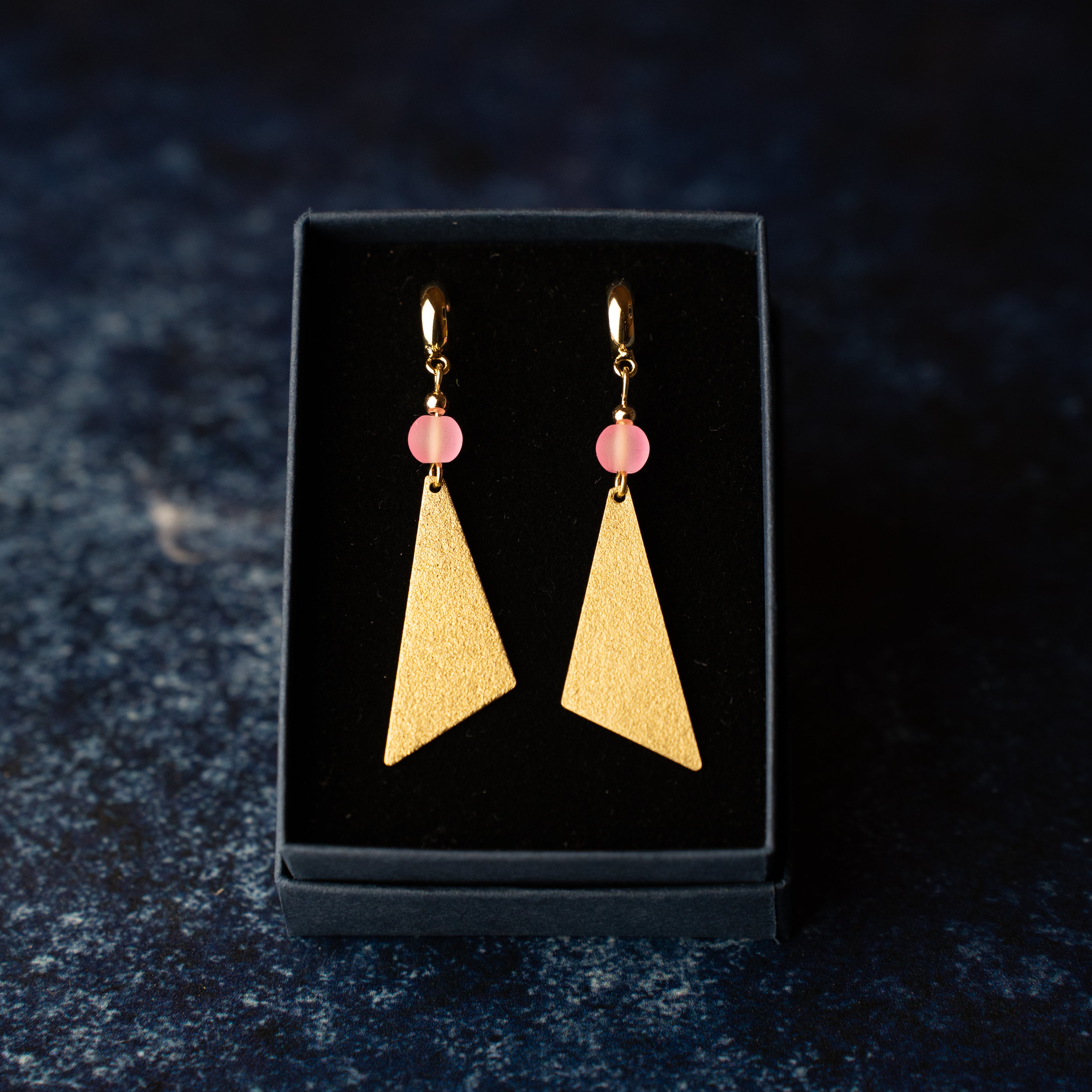 Triangle and Glass Bead Earrings