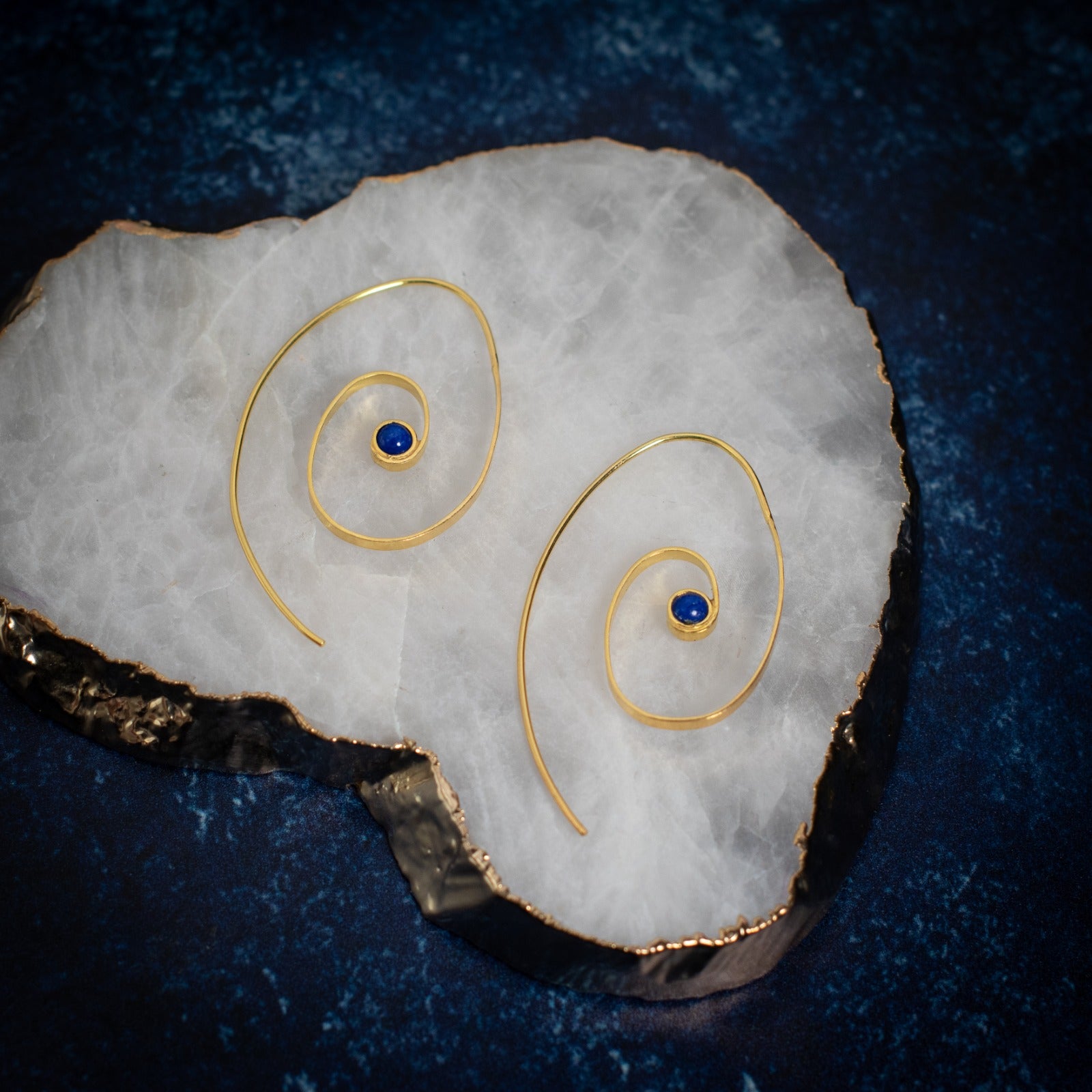 Takhar Spiral Statement Earring in Lapis Lazuli and Gold Vermeil