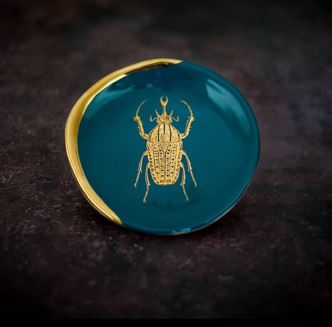 Ring Dish with Beetle in Teal