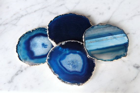 Agate and Gold Coasters - Blue Colour