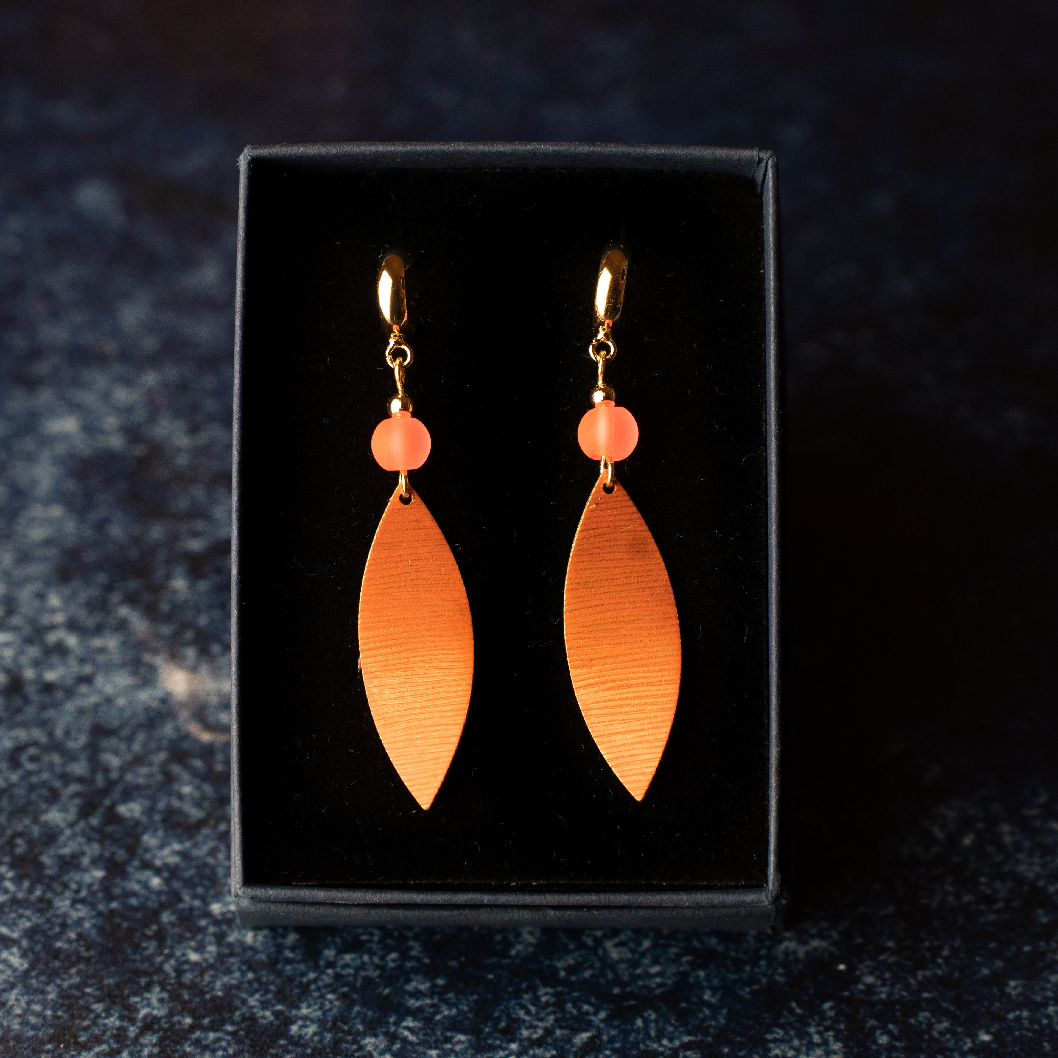 Brass and Glass Leaf Drop Earrings (More Colours)