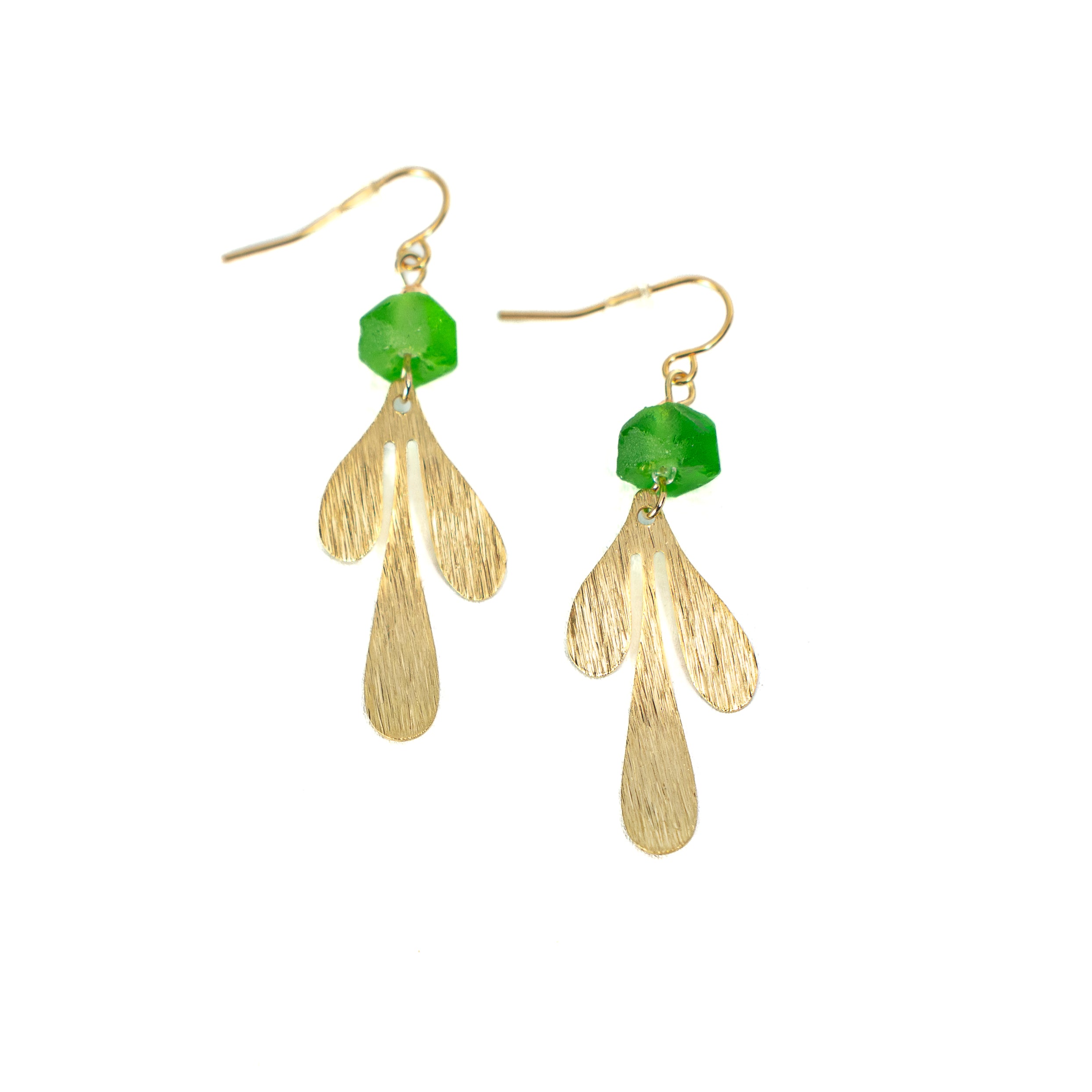 Matisse Brass and Green Glass Earrings