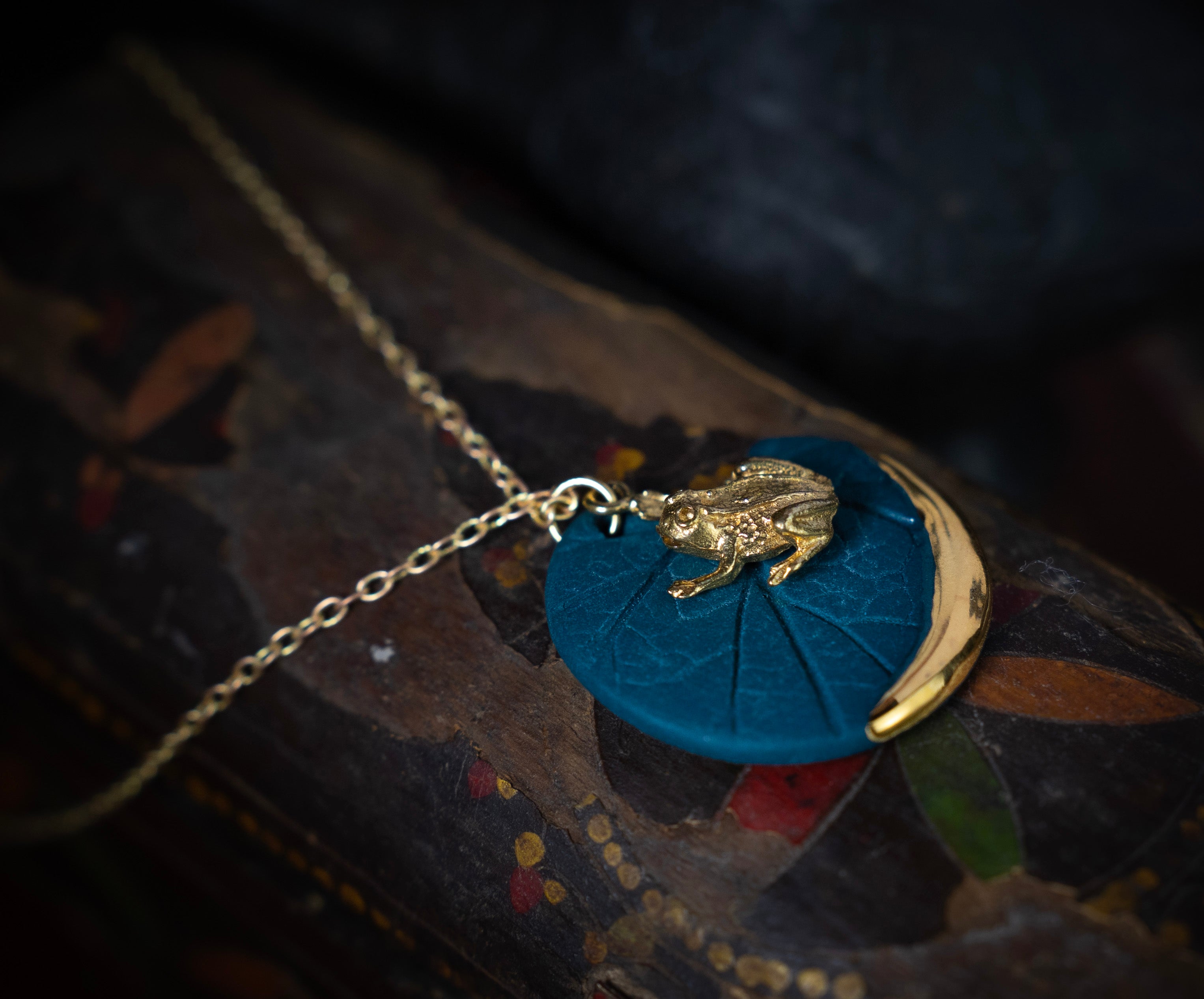 Frog Necklace in Matte Teal