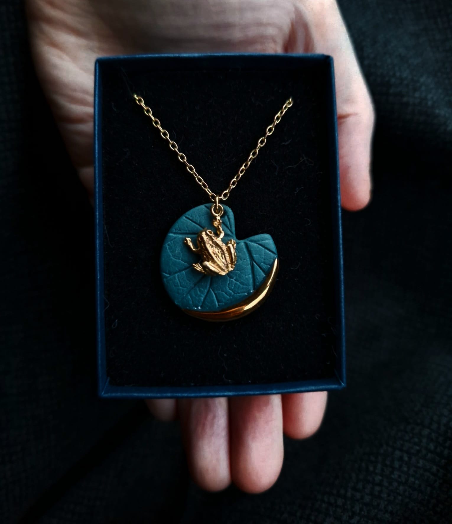 Frog Necklace in Matte Teal