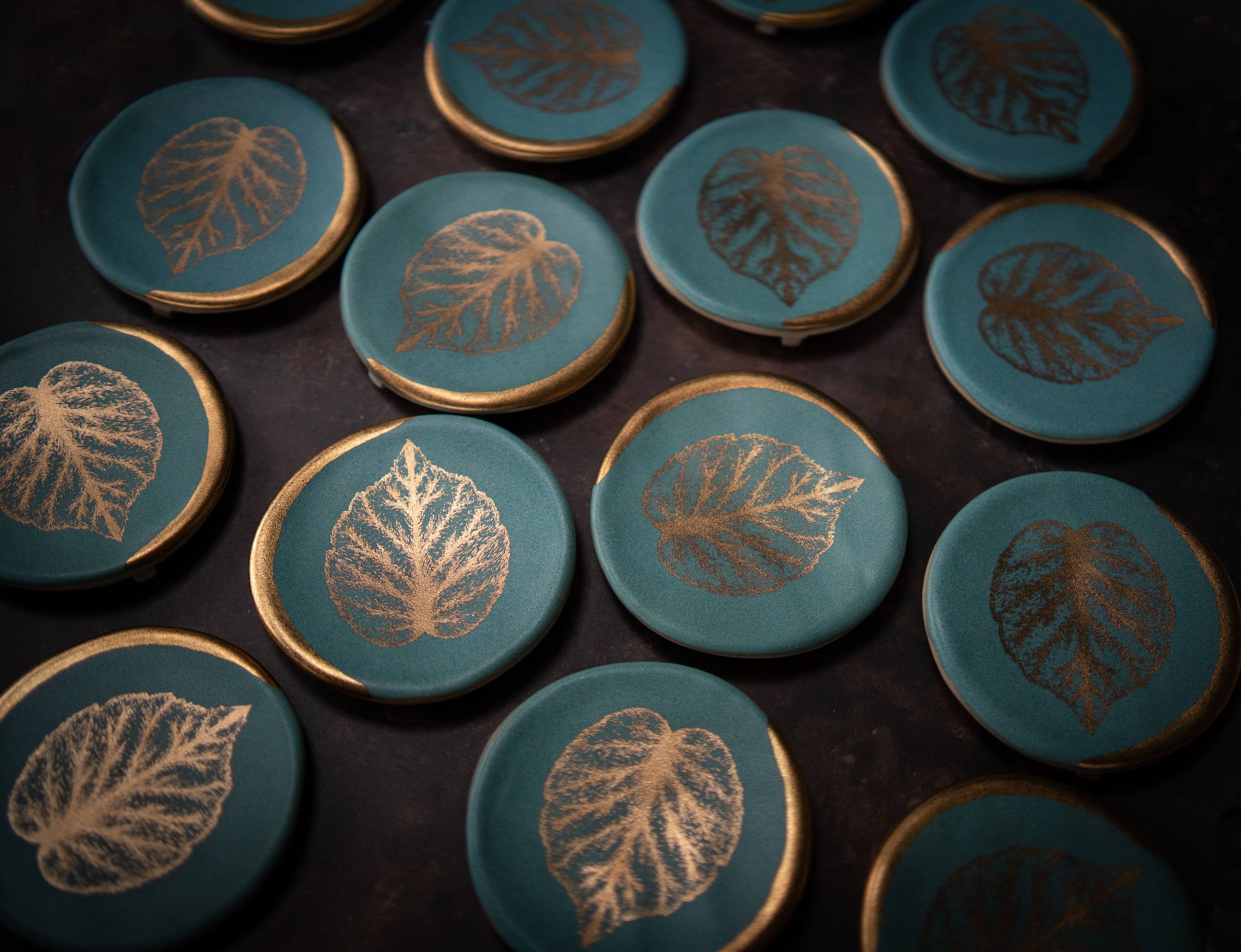 Mint Ring Dish with Gold Hazel Leaf