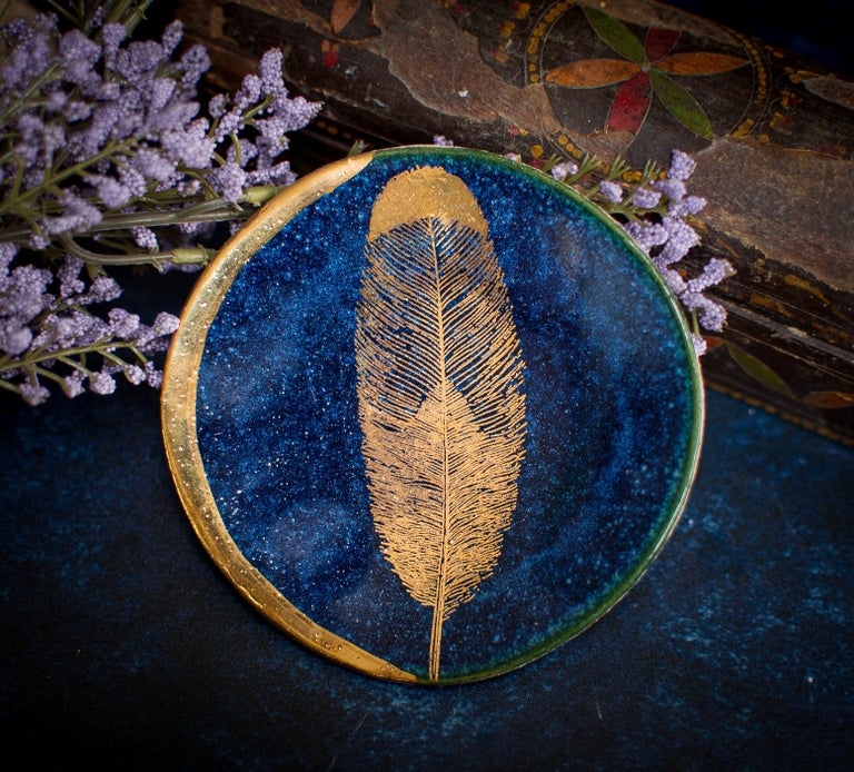 Mint Ring Dish with Gold Feather (Made to Order)