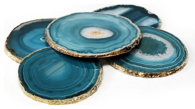 Agate and Gold Coasters - Teal Colour